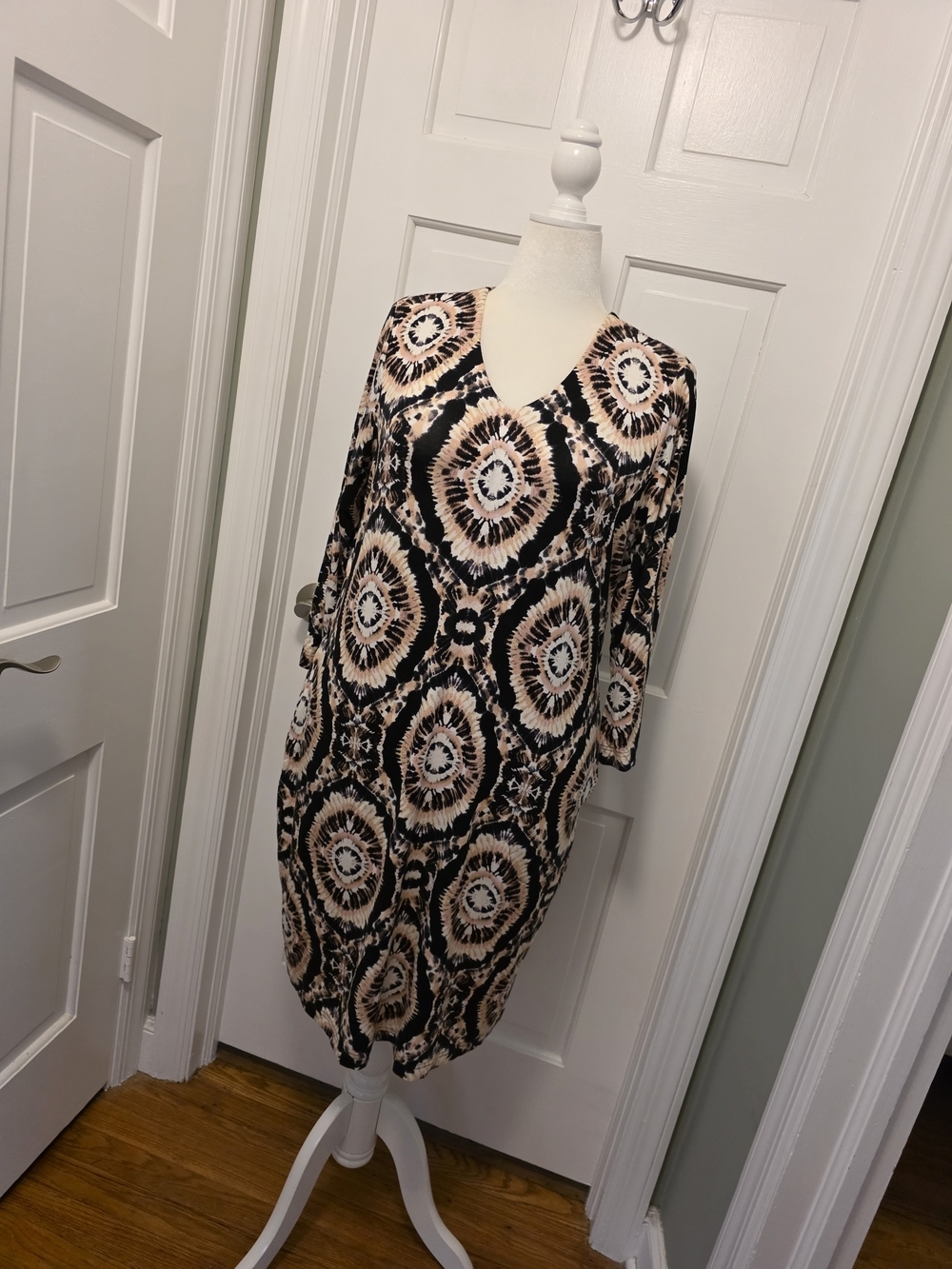 Belle Boho By Kim Gravel Rayon Spandex Geo Sheath Dress Size Large, Stretch